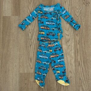 Posh‎ Peanut Teal Bamboo Kimono Set in Marino Vintage Car Print Size Newborn